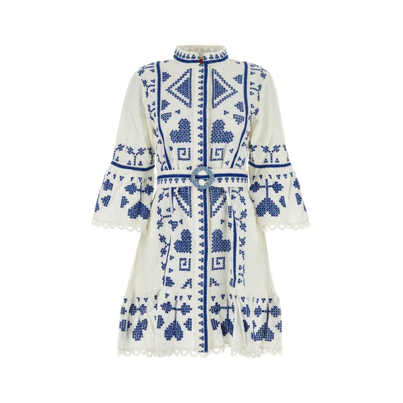 Farm Rio Embroidered Linen Blend Mini Dress